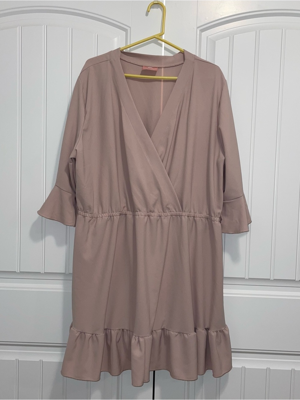 Feminine Dusty Rose Wrap-Style Mini Dress